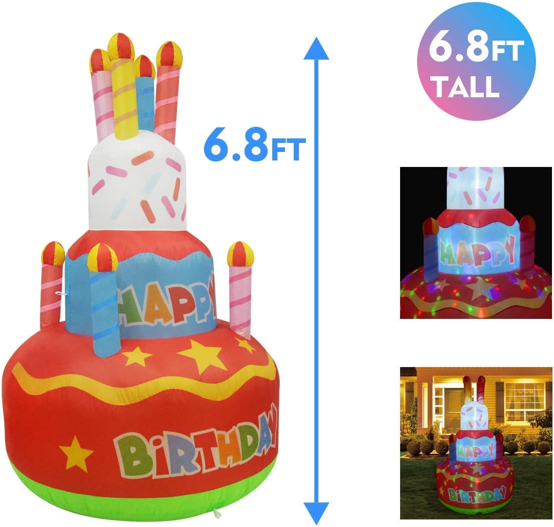 6.8 FT Height Birthday Inflatables Outdoor Happy Birthday Cake with Candles Q116