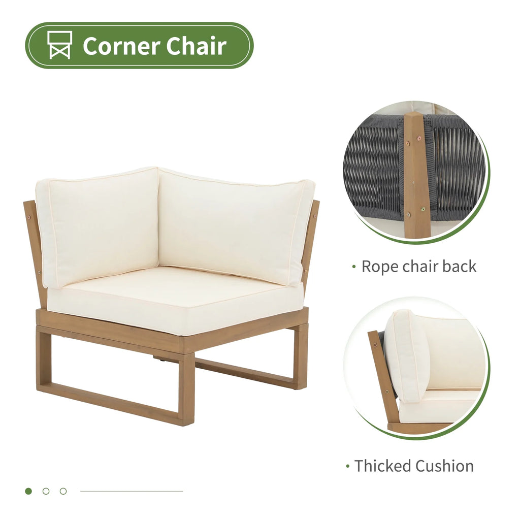 4-Piece Acacia Wood Patio Sofa Set with Cream White Cushion F268405