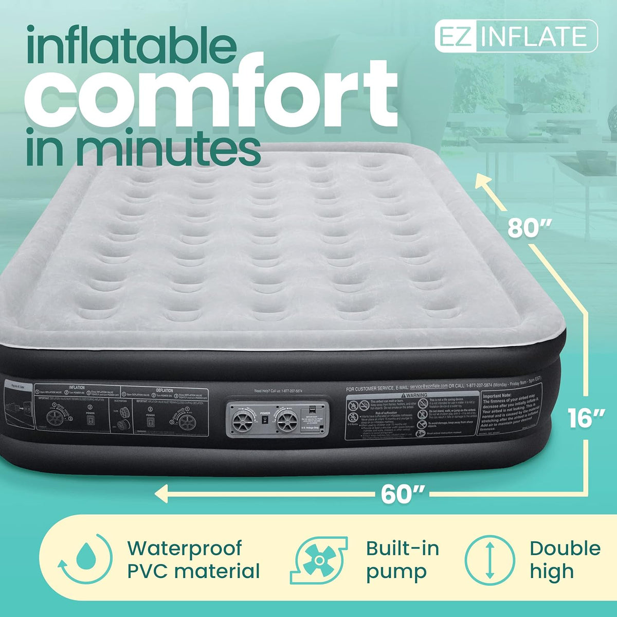Queen Size Double-High Inflatable Air Mattress with Built in Pump M8628