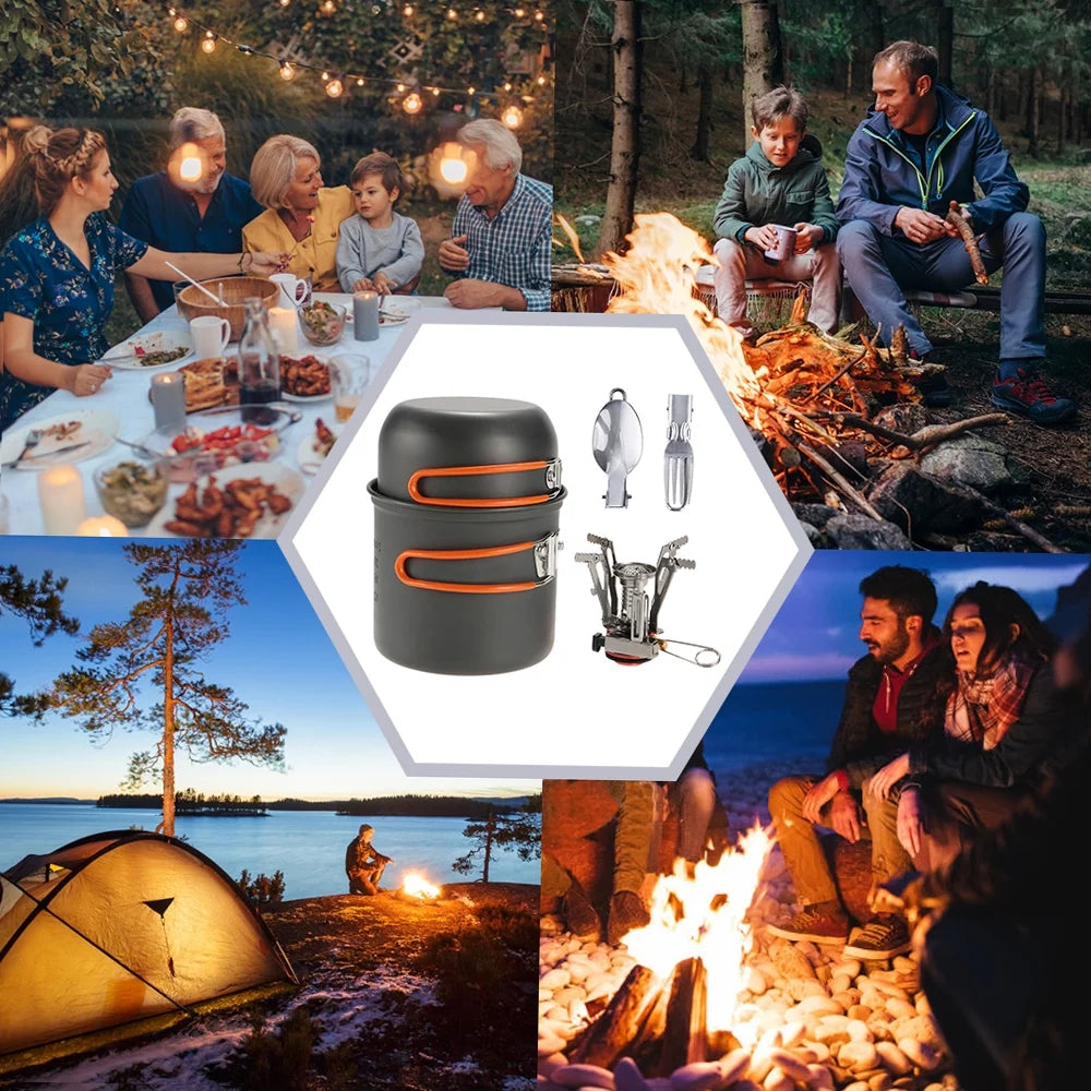 Camping Cookware Set with Piezoelectric Ignition Stove U266