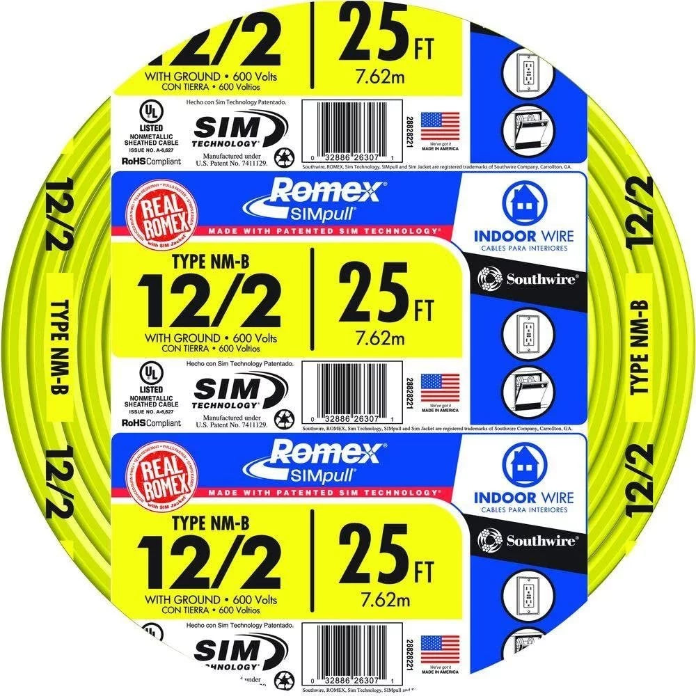 25' 12/2 with ground Romex Indoor Electrical Wire Y2975