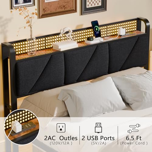 Full Bed Frame with LED Lights and Charging Station N504