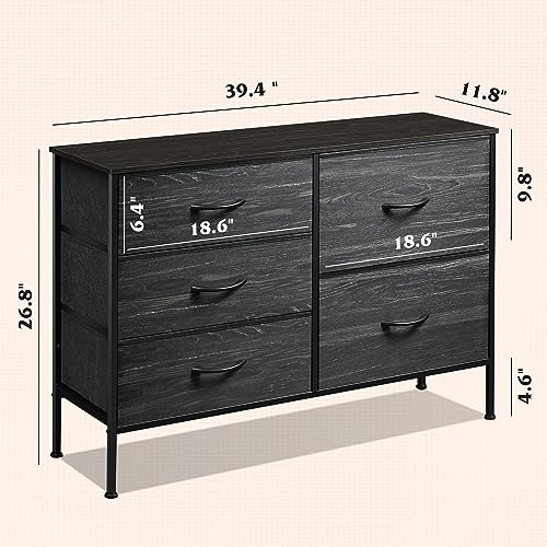 Charcoal Black 5 Drawer Fabric Dresser J92170