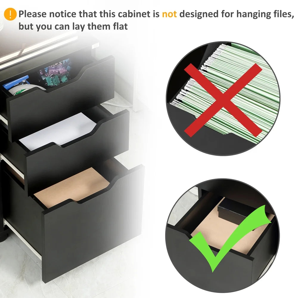 Black 3 Drawer Mobile File Cabinet K316