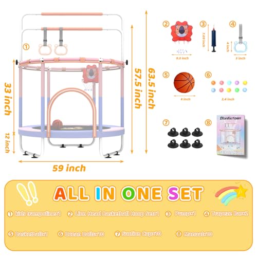 60" Toddler Trampoline with Safety Enclosure Net N2263