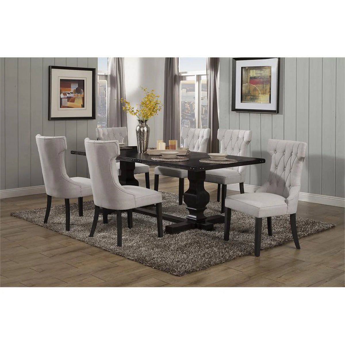 7 Piece Dark Oak Dining Table and 6 Chairs T37183