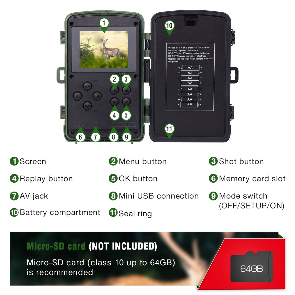 2 Pack 4K 20MP Trail Camera with Infrared Night Vision 120° Wide-Angle Waterproof 2.4" LCD F469546