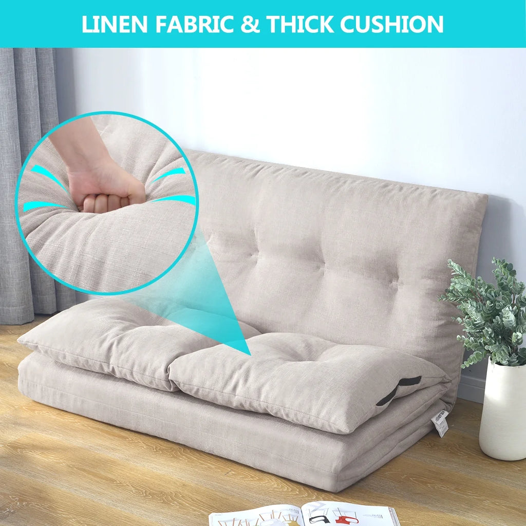 Foldable Double Chaise Lounge Floor Sofa Chair with Two Pillows F34293