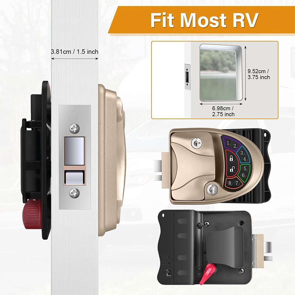 Waterproof Keyless RV Door Lock with Backlit Keypad and 2 Fobs and Key for 2.75 x 3.75 Lock Hole T756
