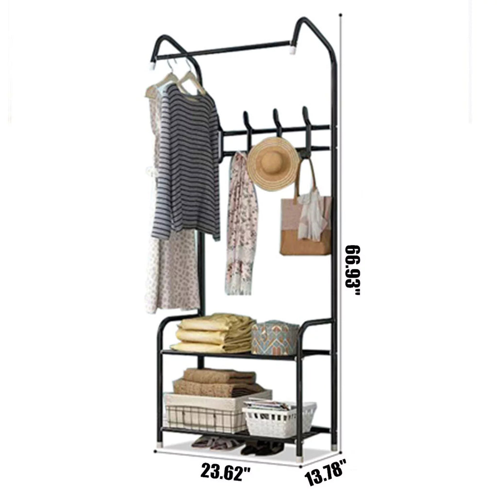 Black Hall Tree with Shoe Storage and 8 Hooks E39803