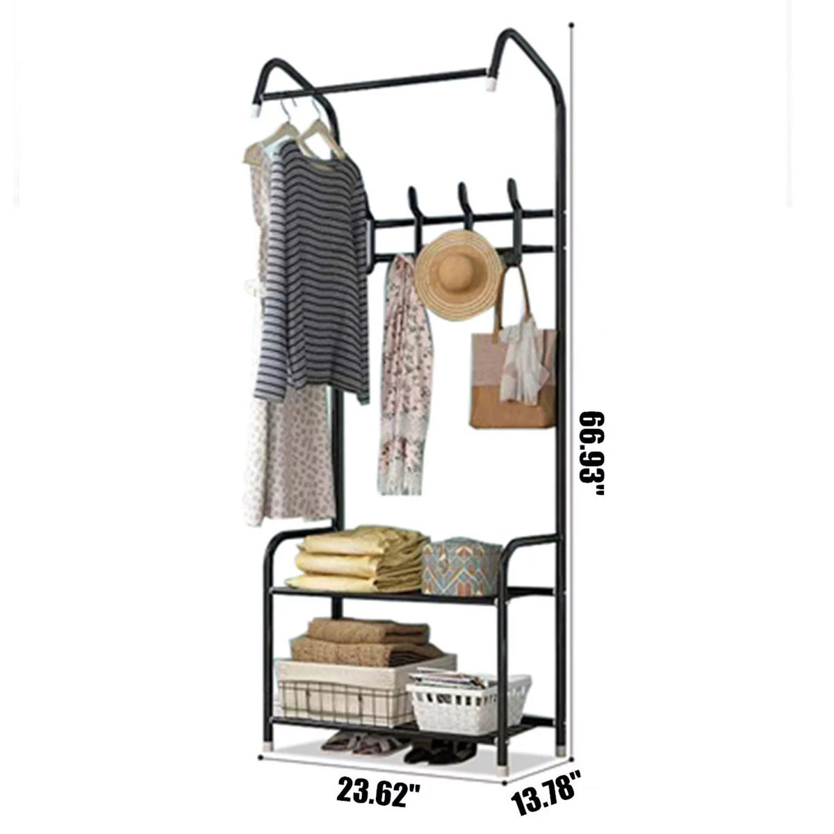 Black Hall Tree with Shoe Storage and 8 Hooks E39803