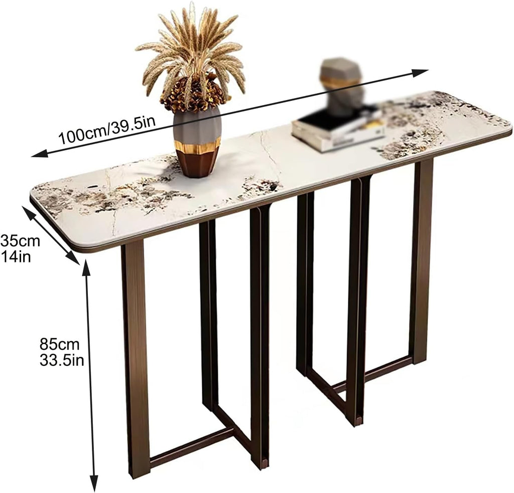 Narrow Entryway Table with Geometric Metal Base A22056