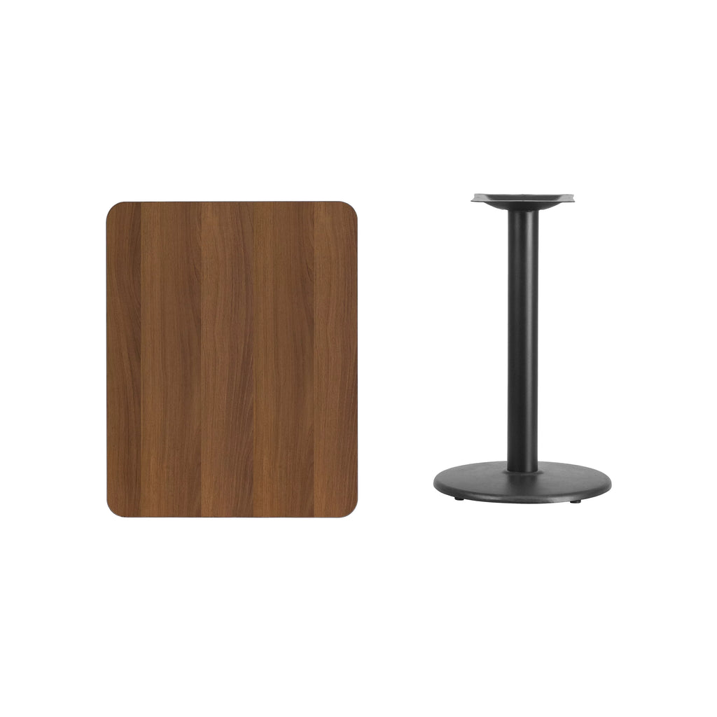 24'' x 30'' Rectangular Walnut Laminate Table Top with 18'' Round Table Height Base T298