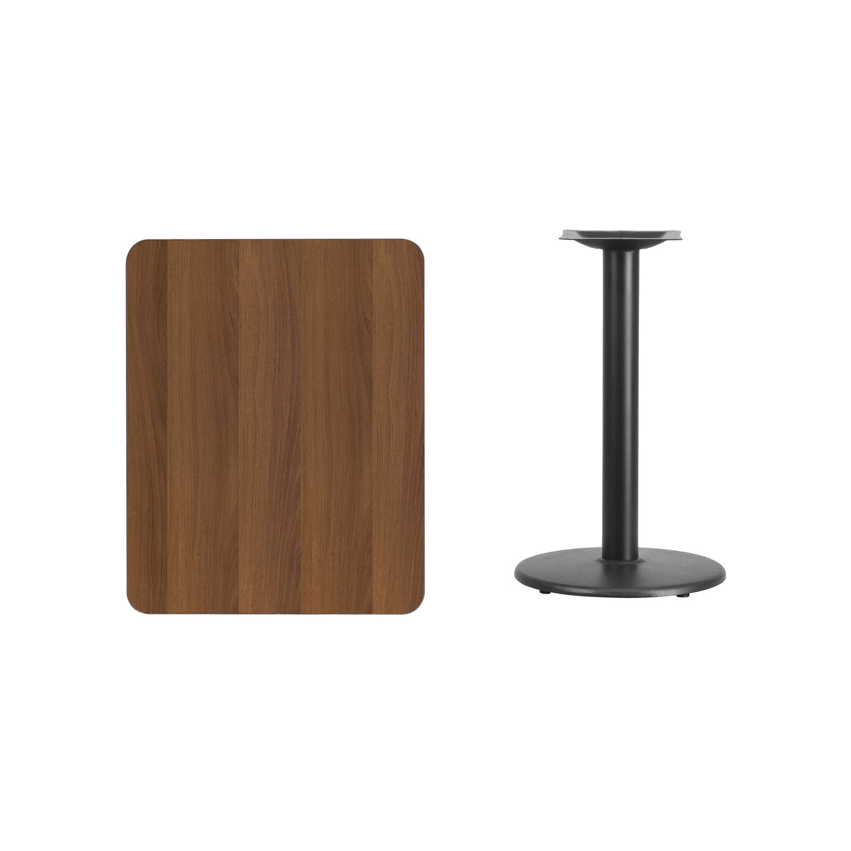24'' x 30'' Rectangular Walnut Laminate Table Top with 18'' Round Table Height Base T298