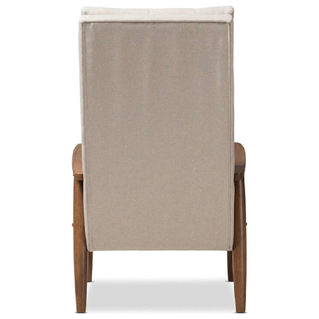 Walnut Brown Wood and Light Beige Fabric Upholstered S691