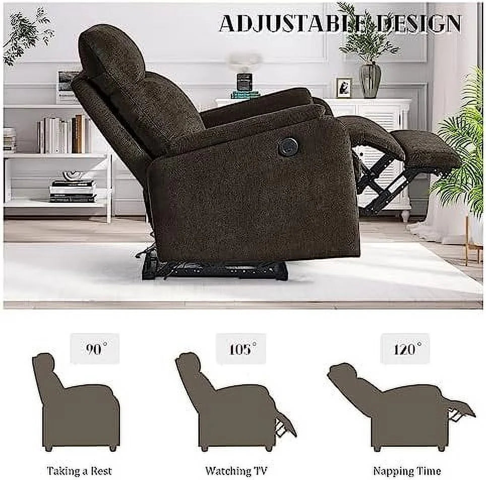 Dark Brown Fabric Power Recliner Chair with USB Port I1323
