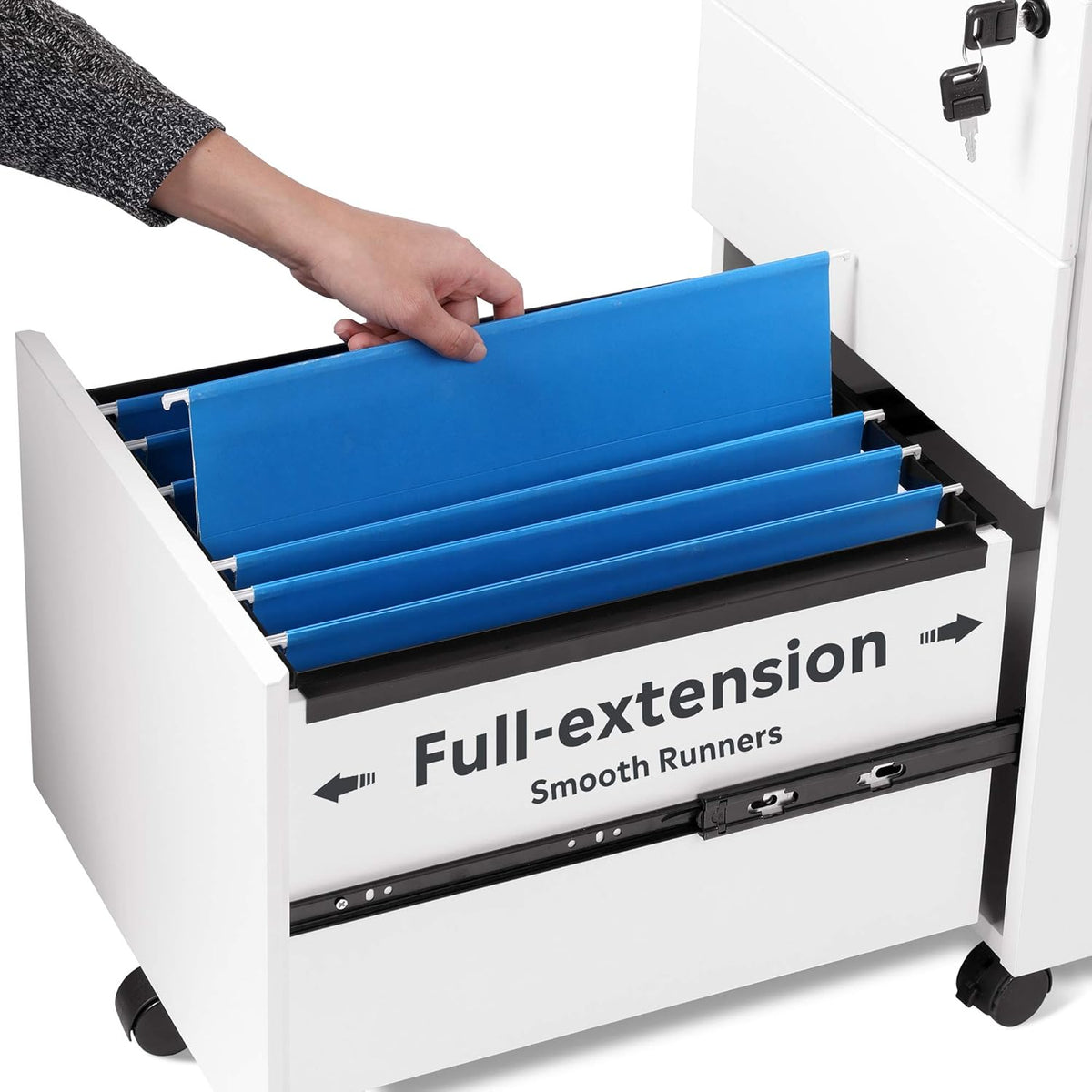 White 3 Drawer Rolling File Cabinet with Lock Z805229