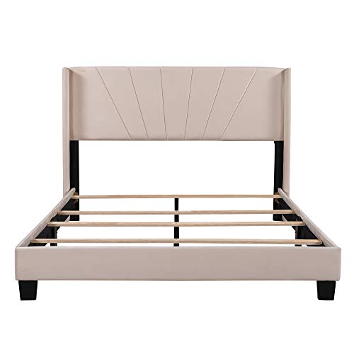 Pink Queen Size Velvet Upholstered Platform Bed with Headboard and Footboard J672