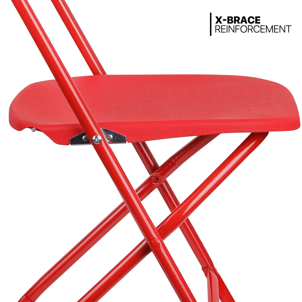 11-Piece Folding Dining Table with 10 Red Chairs Set Y42042
