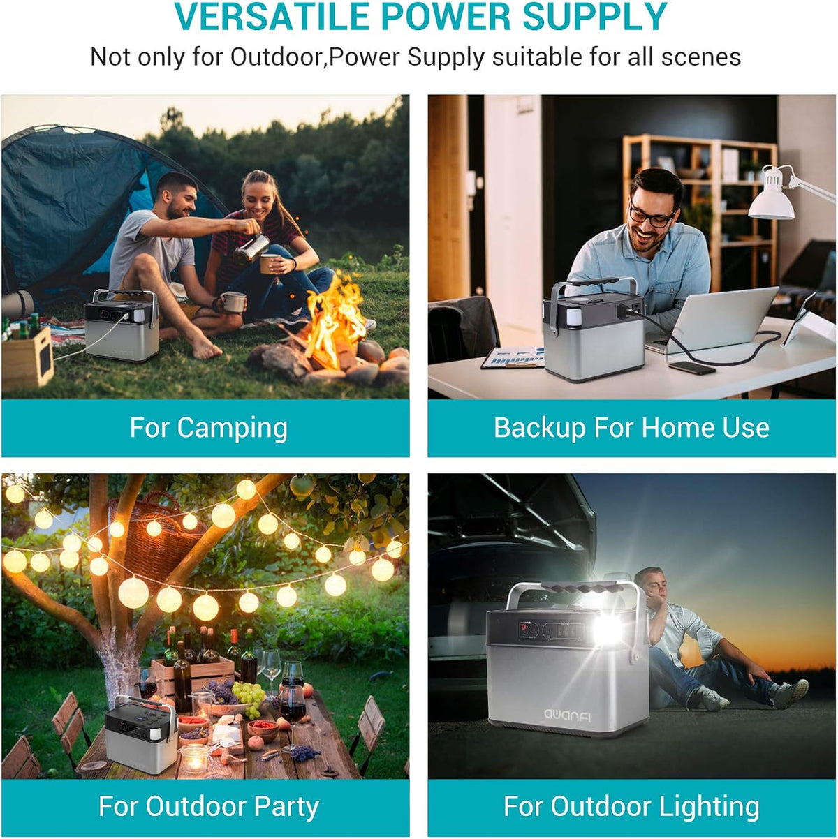 Portable Power Station 500W, 505Wh/140400mAh Pure Sine Wave Solar Generator with 2 AC Outlets, 12V DC, 3 USB, Emergency Light, Lithium Battery V239669