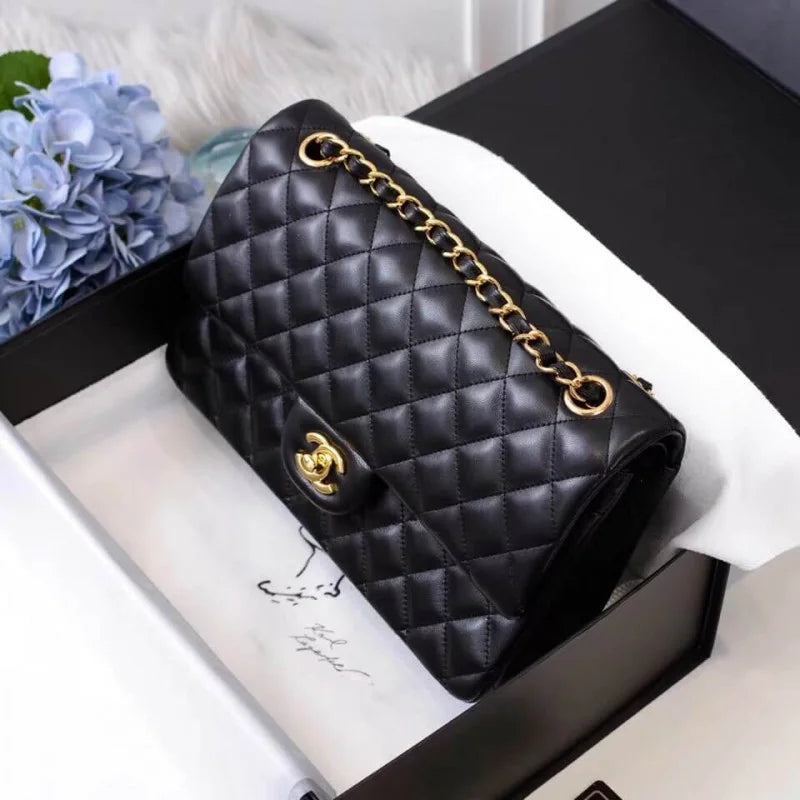 Black Medium Lambskin Leather Flap Bag A78672