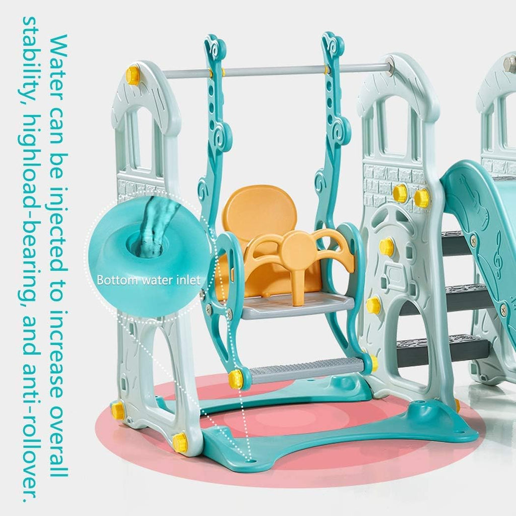 3 in 1 Toddler Slides and Swing Set with Basketball Hoop Kids Climber Playset Blue C506
