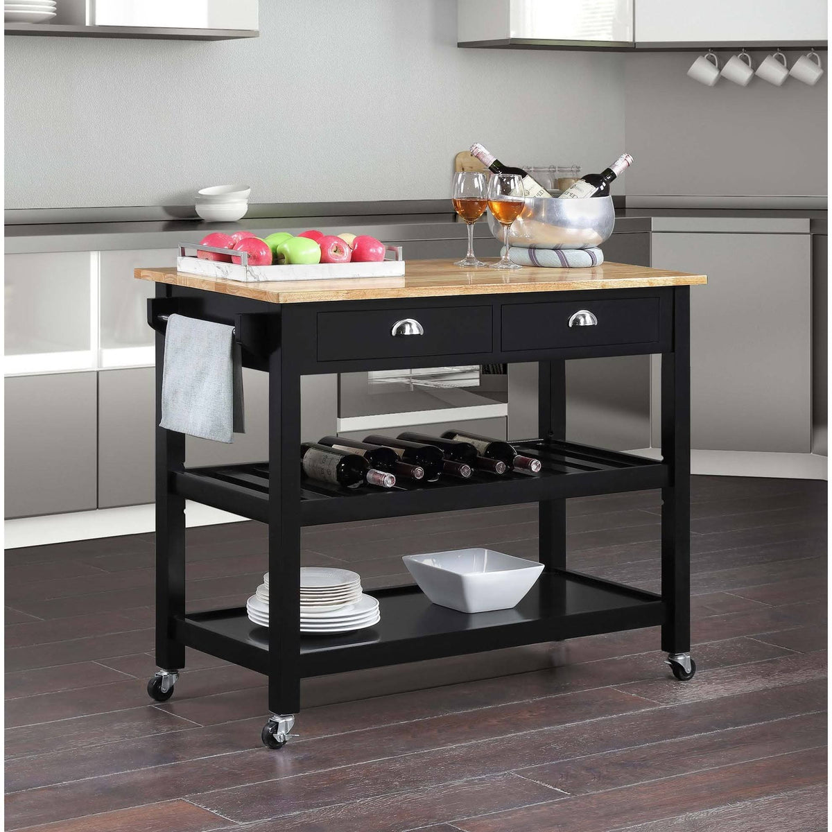 3 Tier Butcher Block Kitchen Cart with Drawers H53948