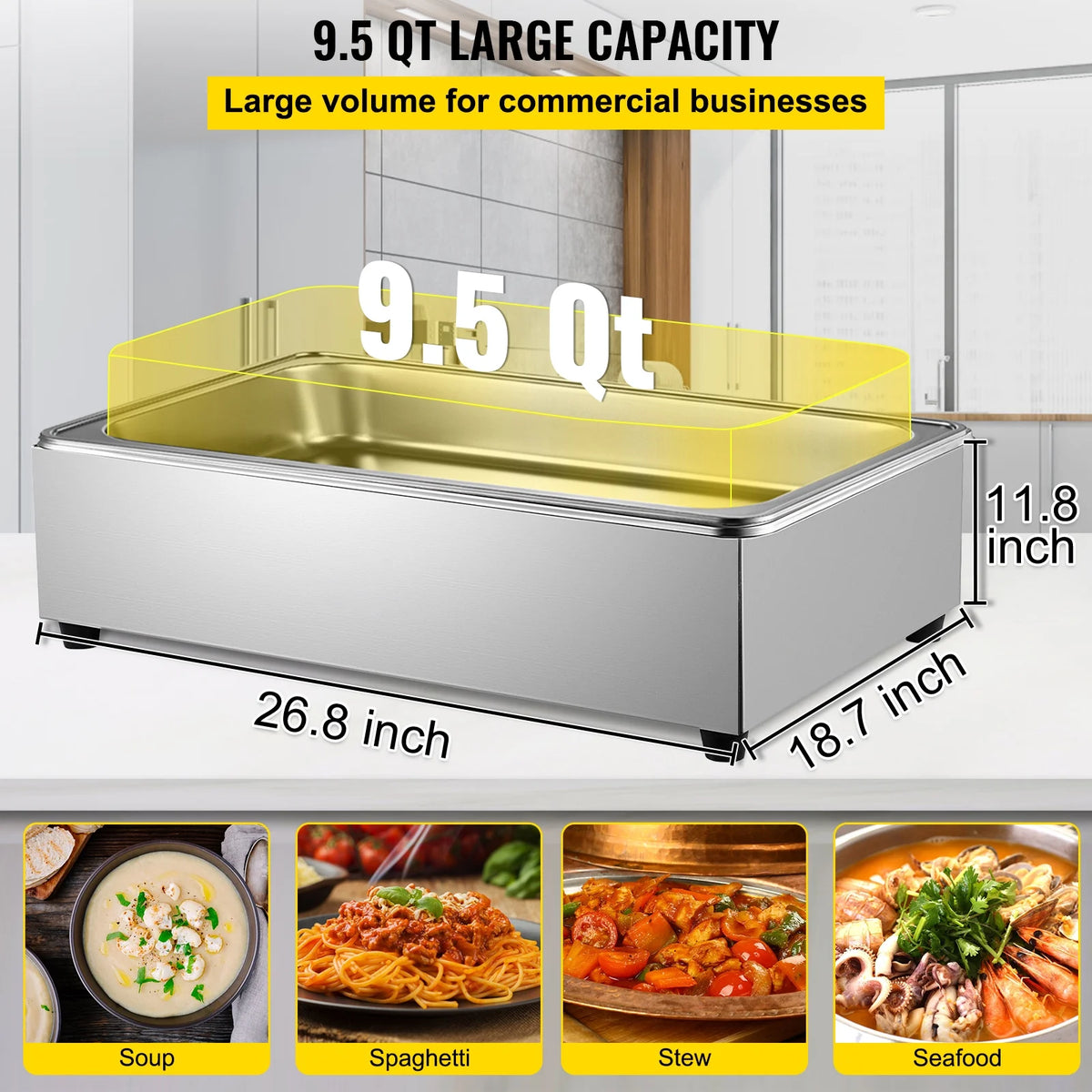 9.5 Quart Electric Stainless Steel Food Warmer with Lid E909280