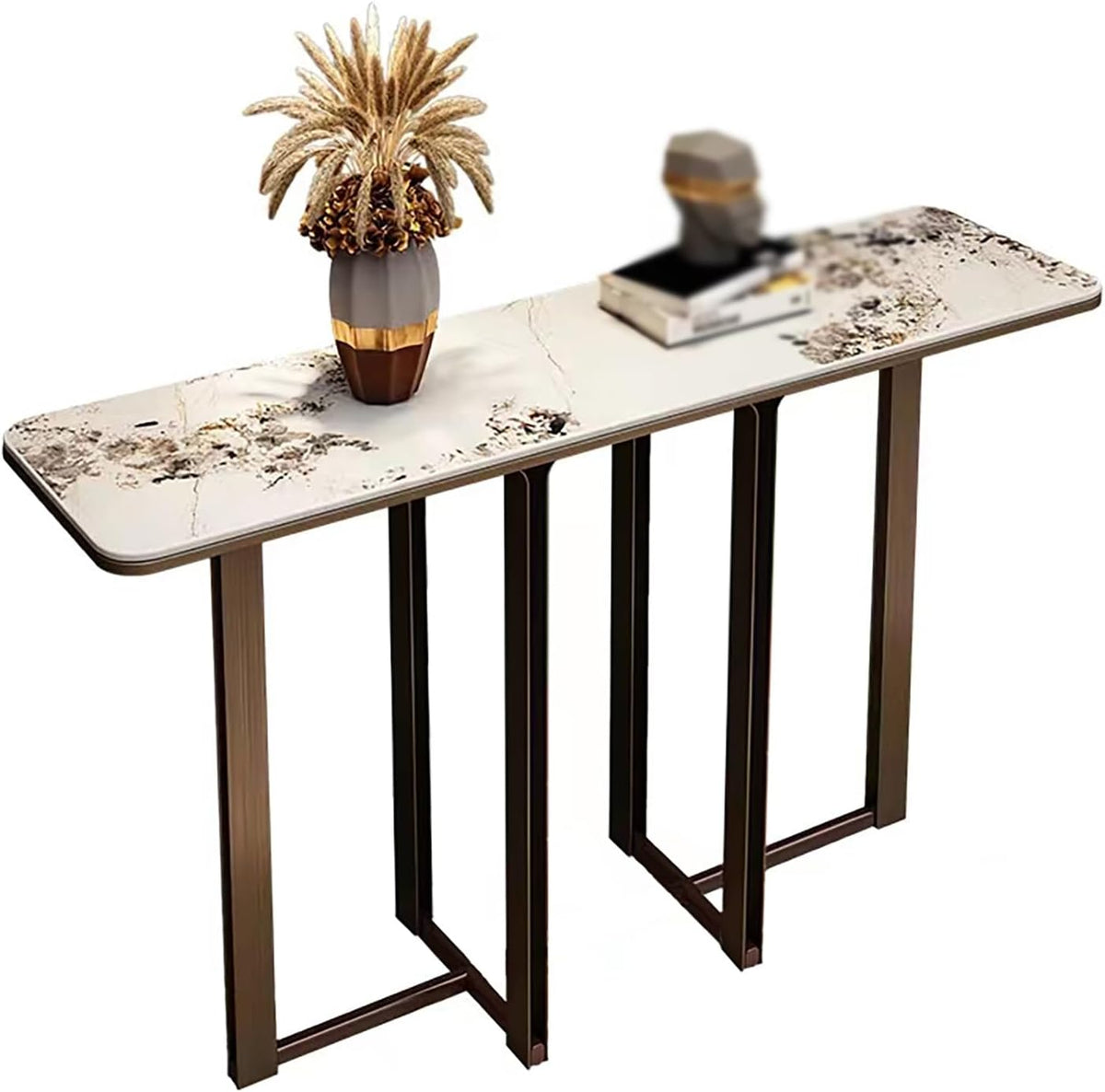 Narrow Entryway Table with Geometric Metal Base A22056