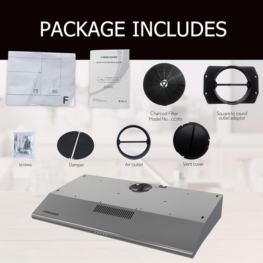 36 Inch Ducted/Ductless Under Cabinet Range Hood with LED Light V396