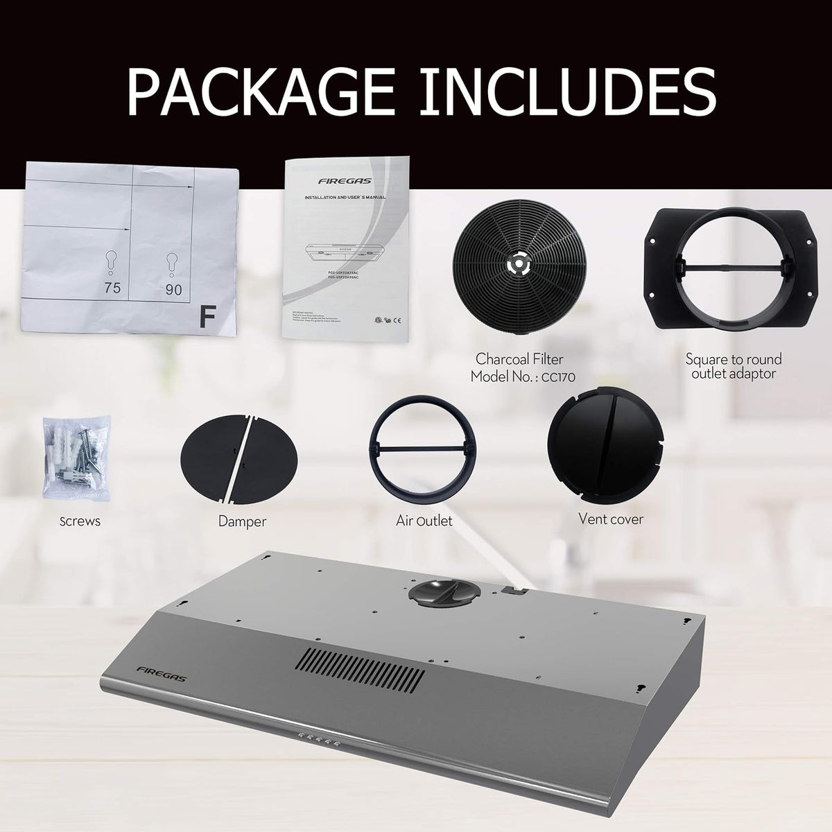36 Inch Ducted/Ductless Under Cabinet Range Hood with LED Light V396