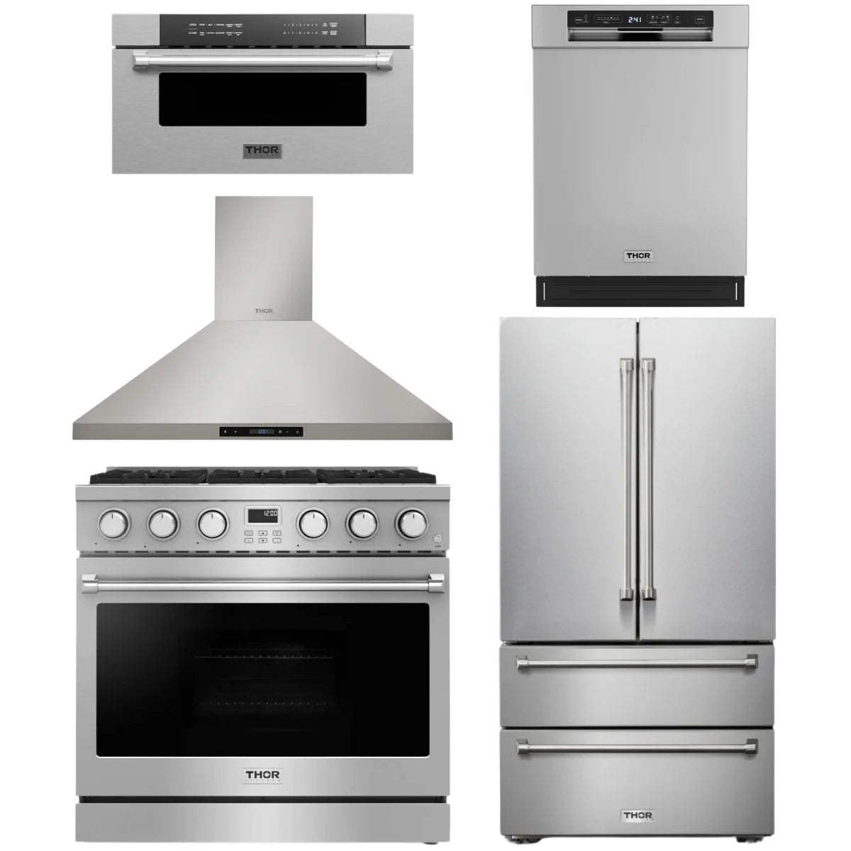 36 Gas Range, Range Hood, Refrigerator, Dishwasher and Microwave U80110