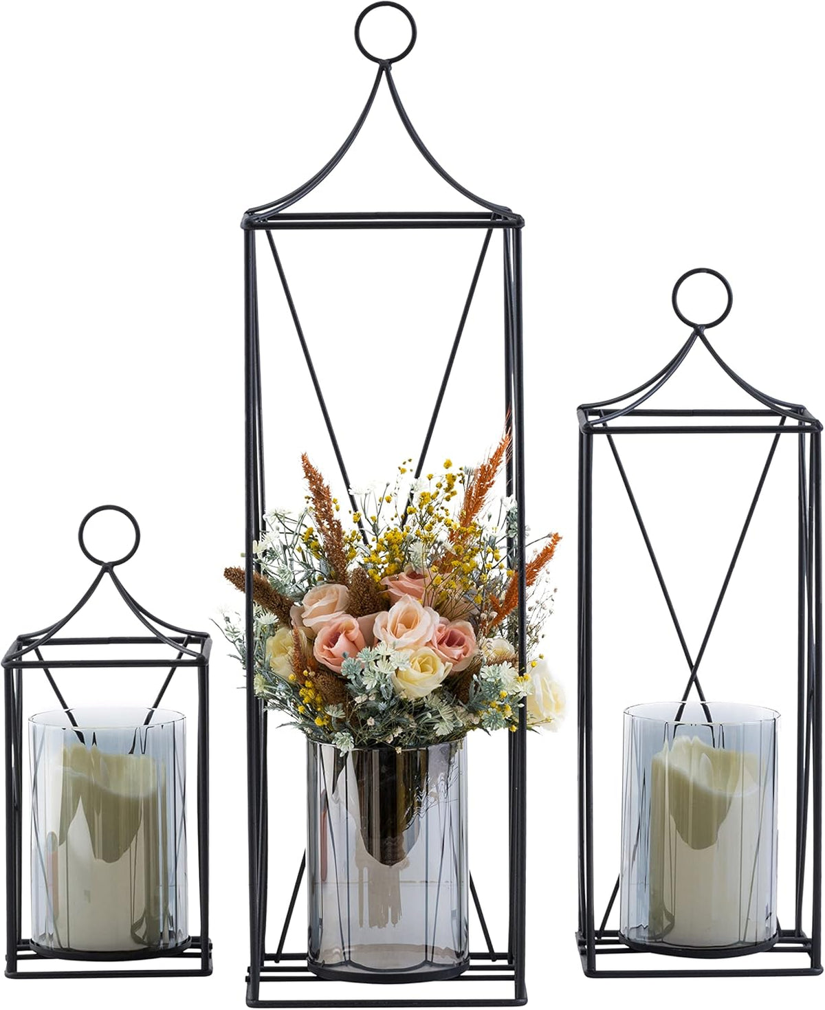 Set of 3 Gold Decorative Tall Lanterns with Candle Holder R799266