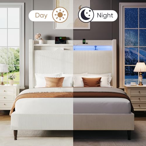 Queen Size Upholstered Platform Bed with Tall Headboard X630