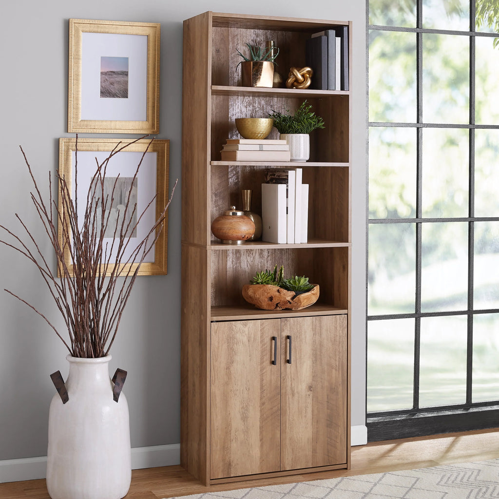5 Shelf Bookcase with Doors, Black O203