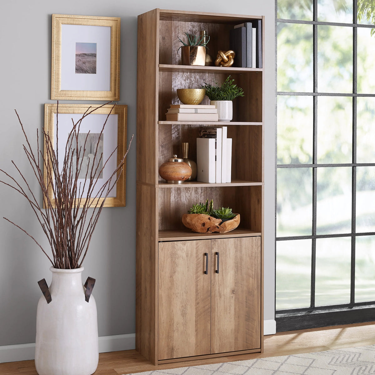 5 Shelf Bookcase with Doors, Black O203