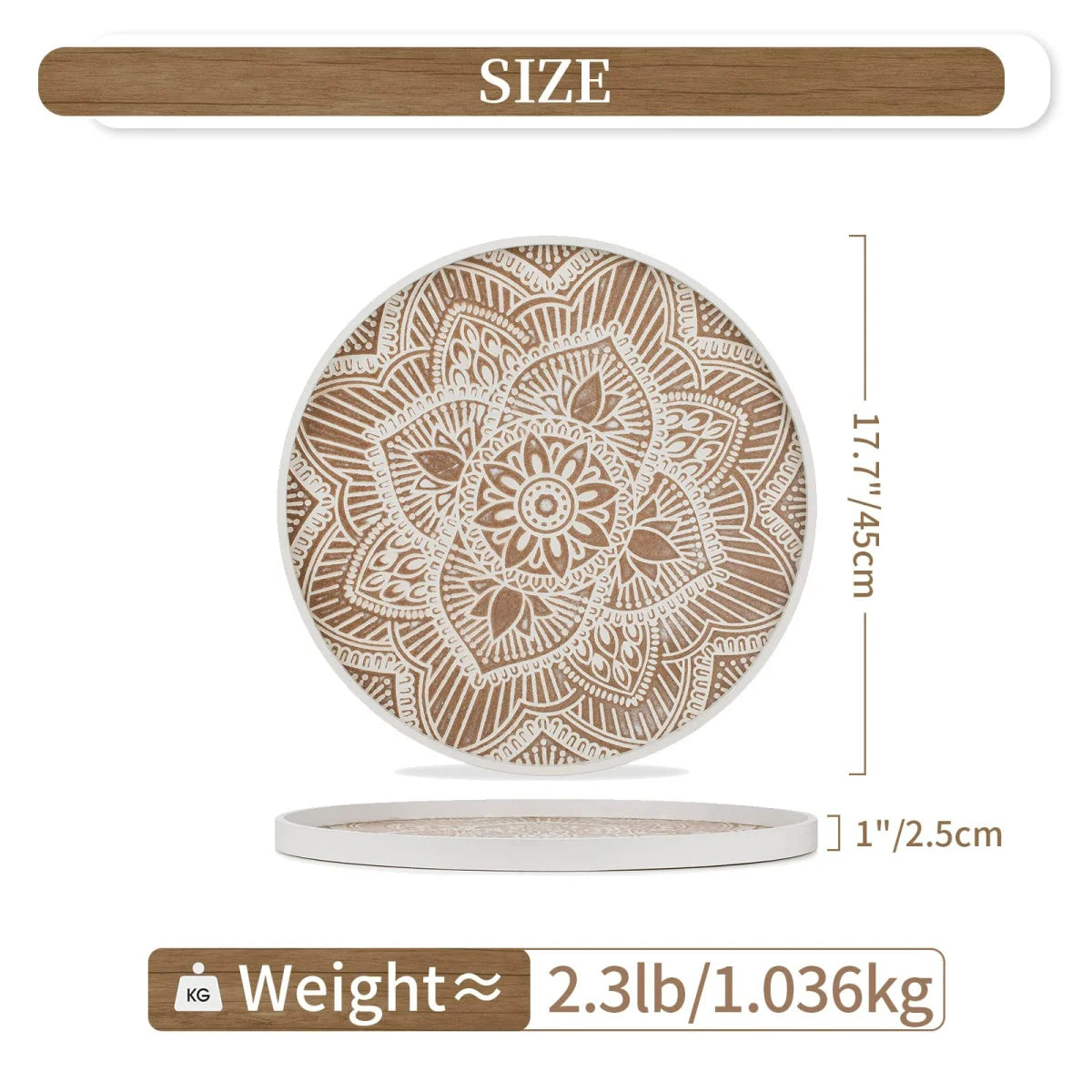 Round White Washed Wood Decorative Tray W7108