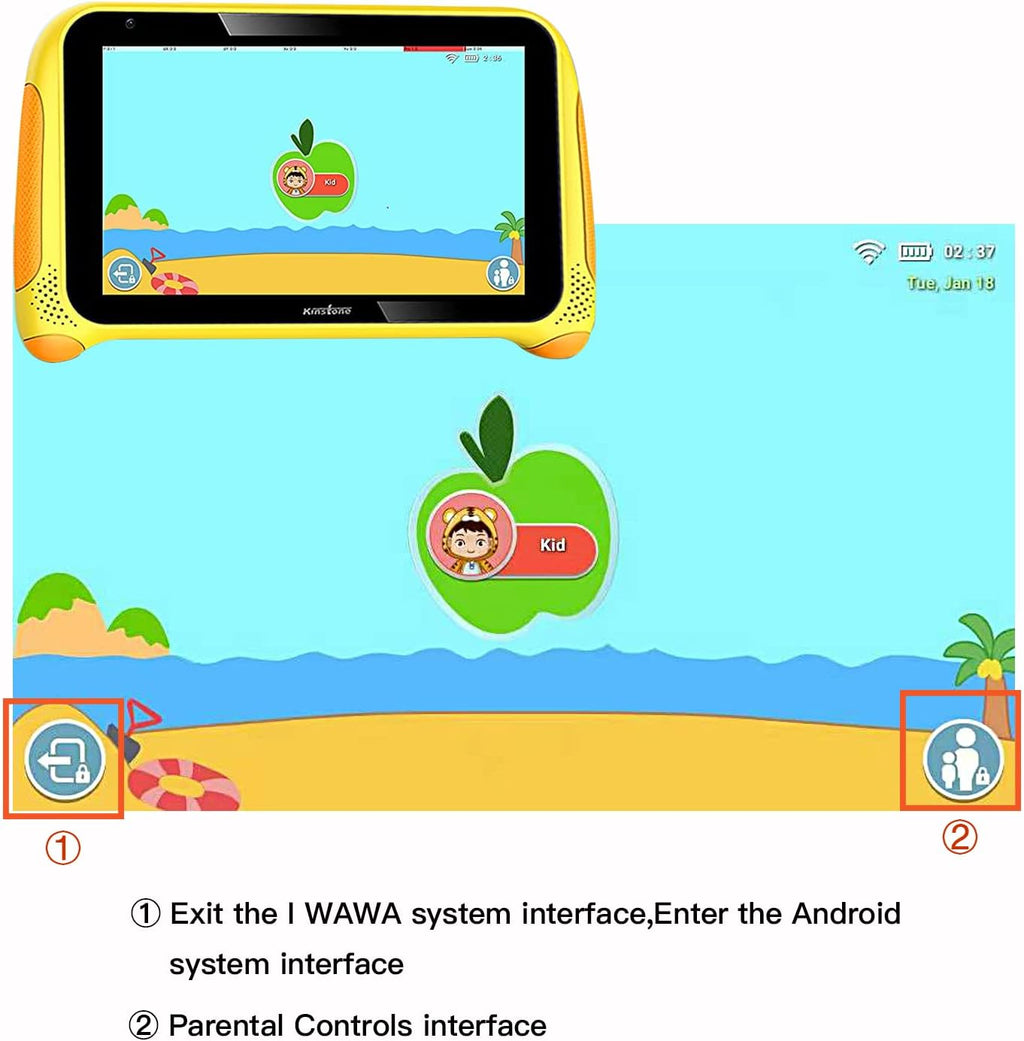 Yellow 7 inch Kids Tablet Android 11 Quad Core 2GB RAM 32GB Dual Camera WiFi Bluetooth Pack of 2 F45438