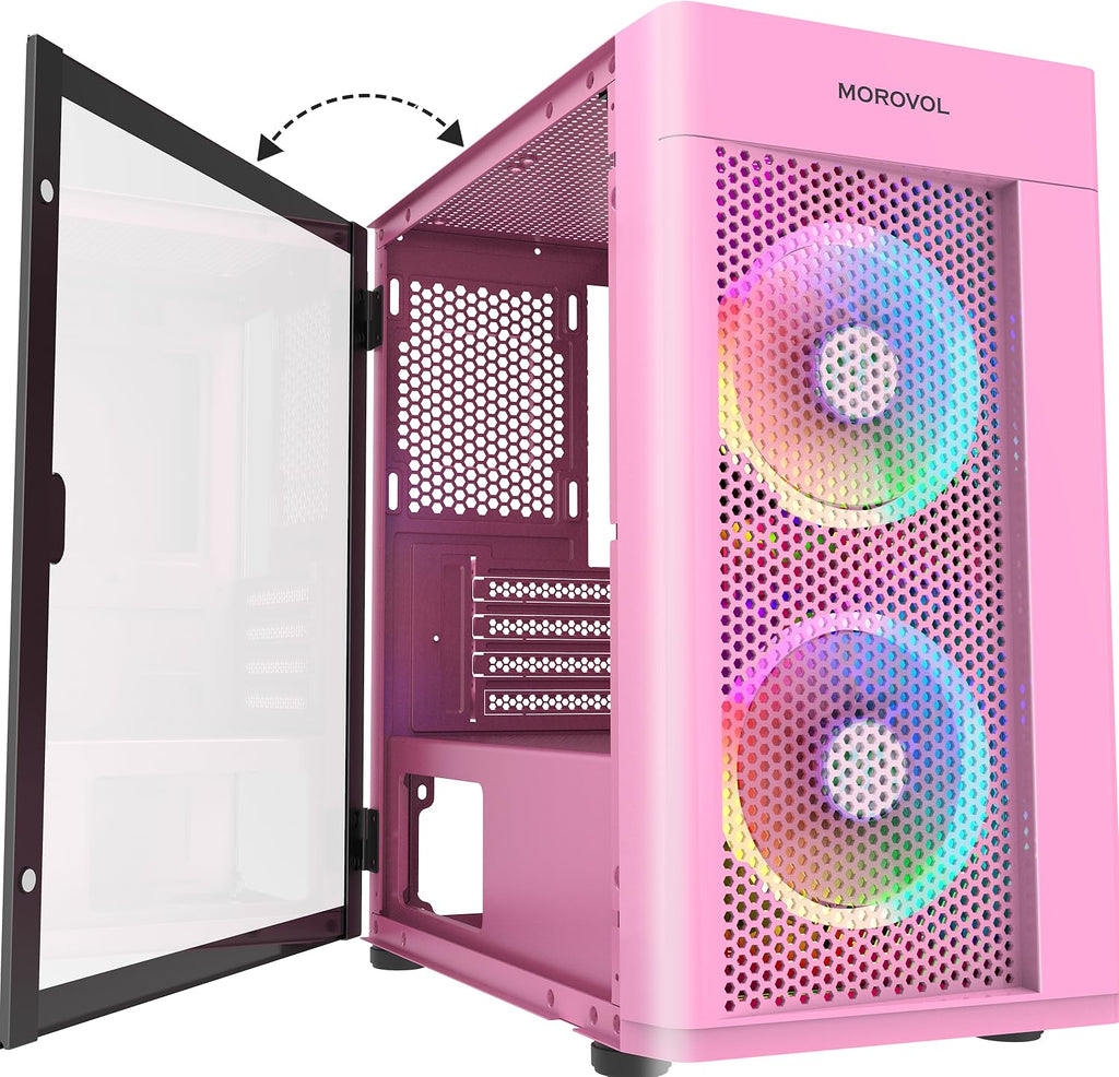 Pink Micro ATX Computer Case with Tempered Glass Panel I191