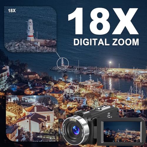 8K Video Camera Camcorder, 64MP IR Night Vision Vlogging Camera, 18X Zoom WiFi Digital Touch Screen Camcorder with 32G SD Card R6448