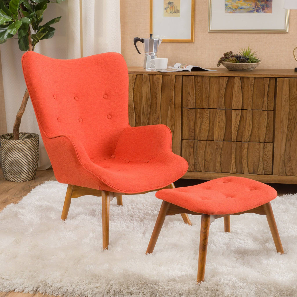 Purple Fabric Contour Chair with Footstool Set F67714