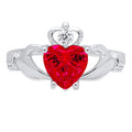 1.06ct Heart Cut Red Simulated Ruby 18k White Gold Claddagh Ring Size 3.5 A233223