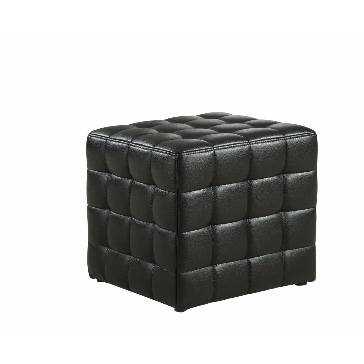 Black Leather Look Fabric Ottoman L319