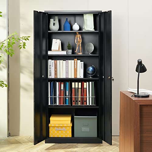 Black Metal Storage Cabinet with 2 Doors and 4 Adjustable Shelves O242