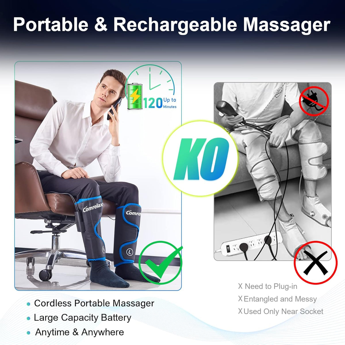 Portable Rechargeable Leg Massager with Heat Air Compression Y5242