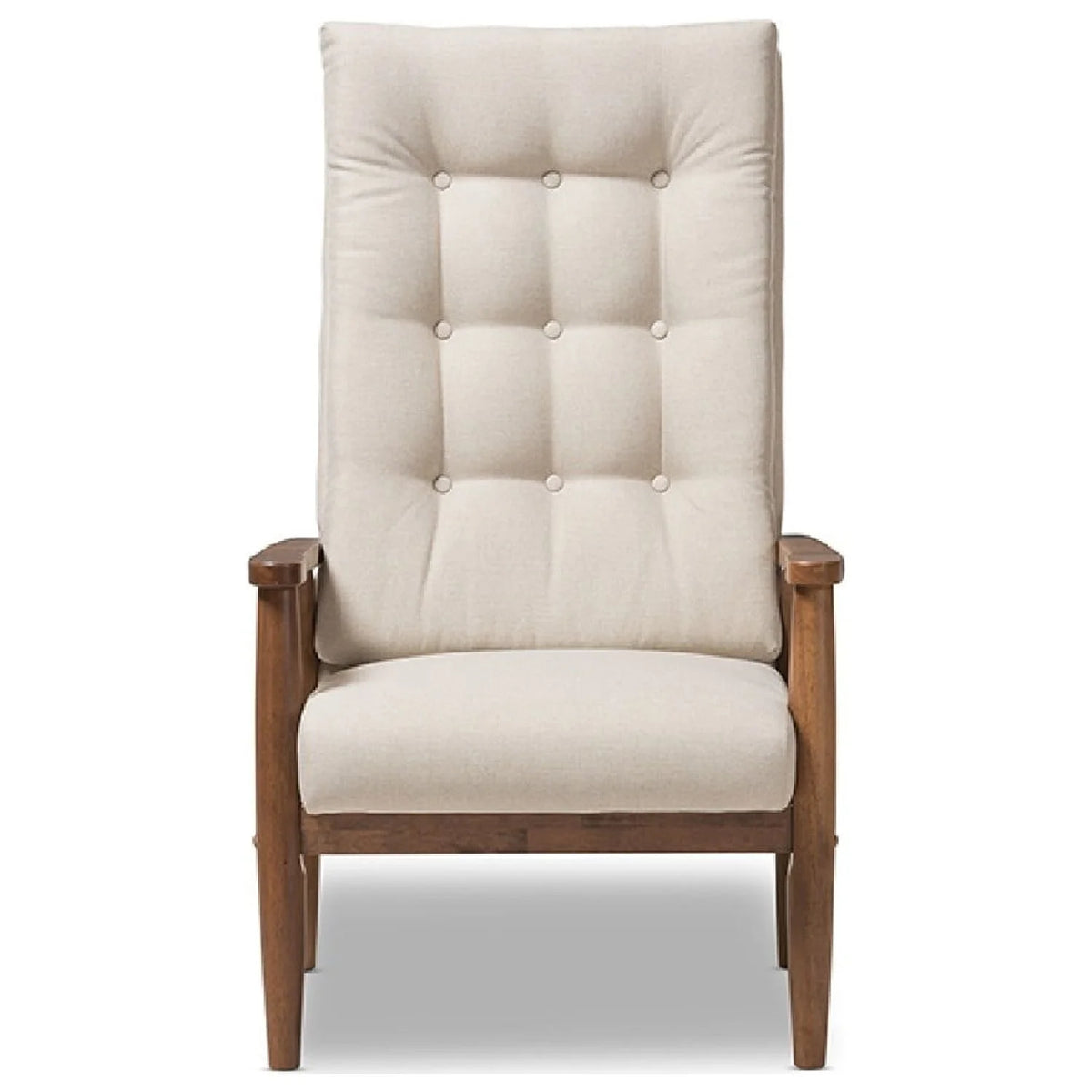 Walnut Brown Wood and Light Beige Fabric Upholstered S691