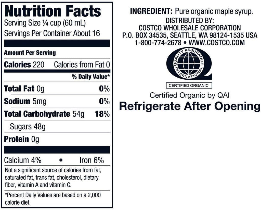 Organic Gluten Free Pure Grade A Amber Rich Maple Syrup - 1 L (33.8 oz) D935070