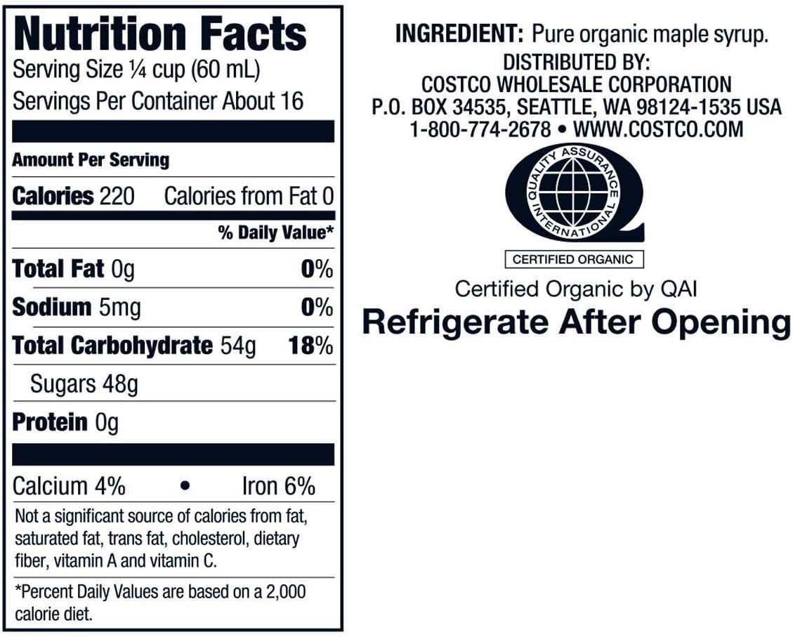 Organic Gluten Free Pure Grade A Amber Rich Maple Syrup - 1 L (33.8 oz) D935070