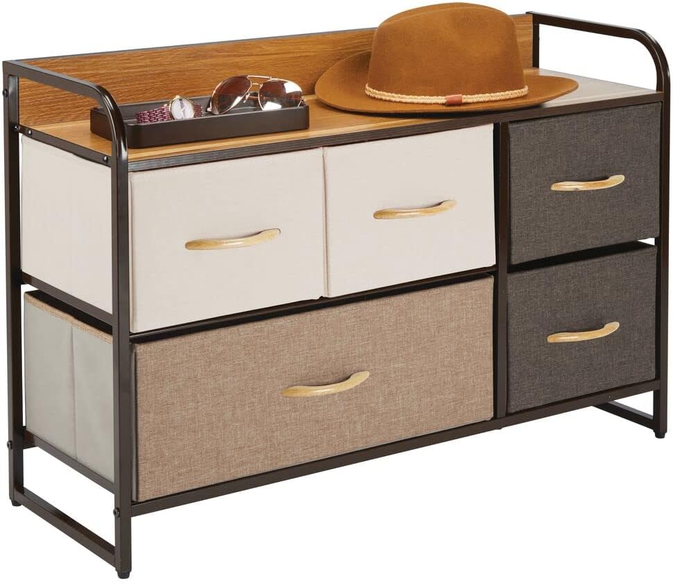 5 Removable Fabric Drawers Coffee Espresso Brown Storage Dresser E561