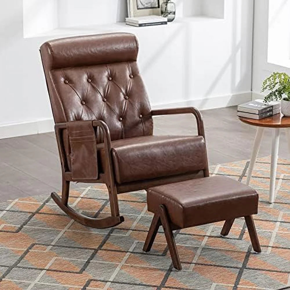 Mid-Century Upholstered Glider Rocker with Ottoman R610032